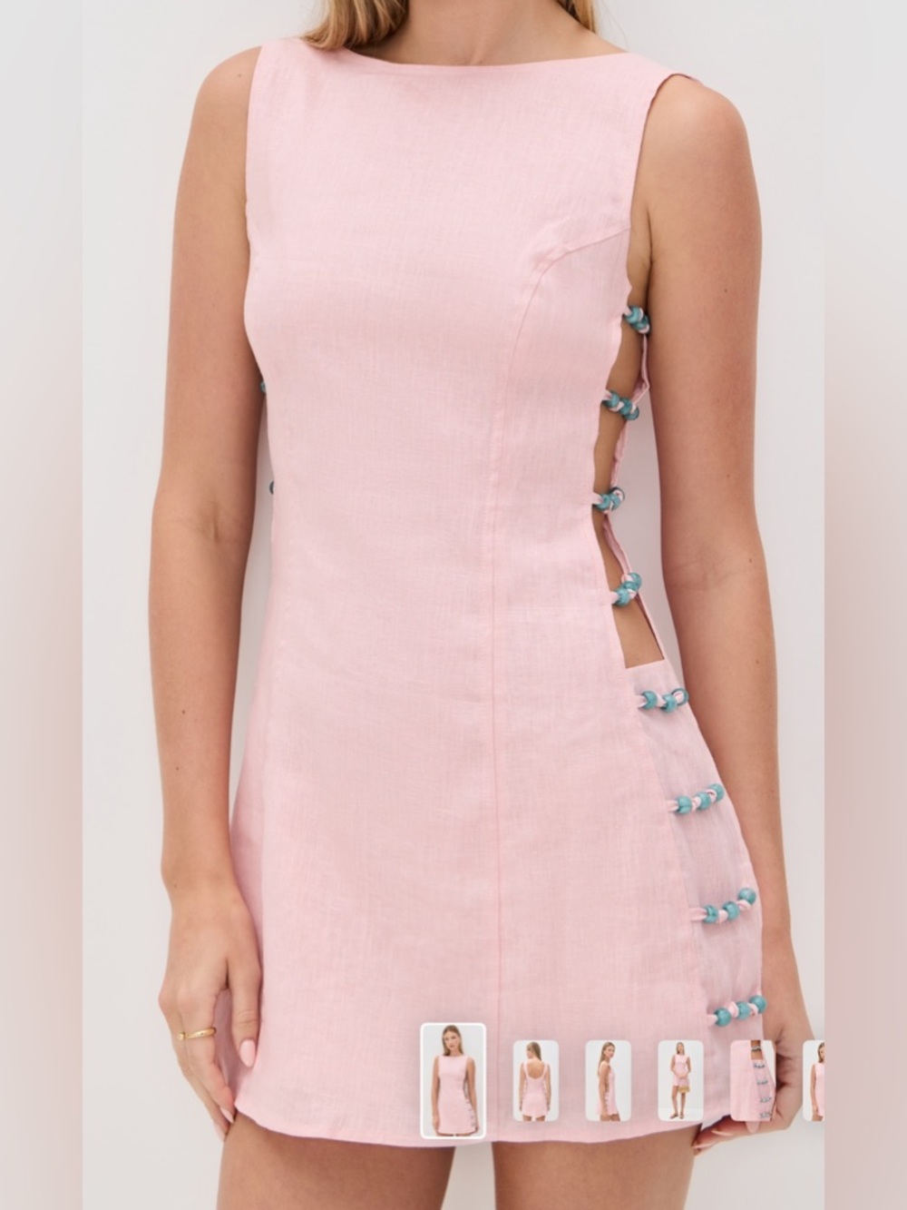 Verge Girl Powder Pink Side-Tie Linen Mini Dress